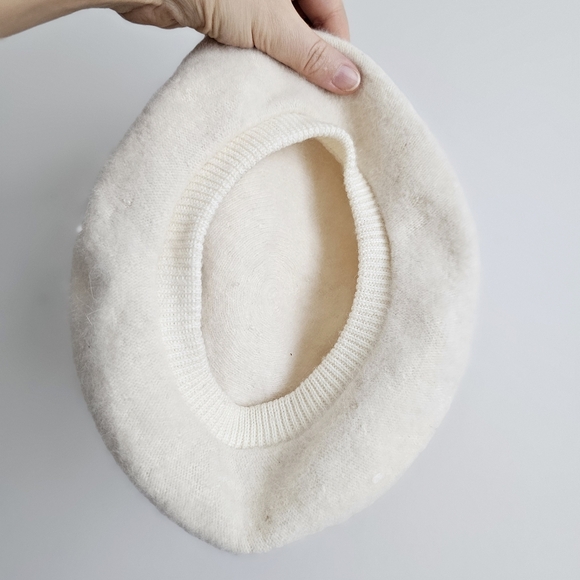 Vintage Angora Rabbit Lambswool Knit Beret Soft Cream Wool Hat Made in Japan main image 6